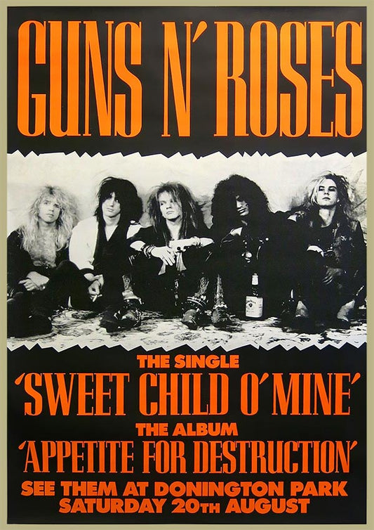 Guns N' Roses at Donington Park - Vintage Concert Poster Print - Rock Music Icons