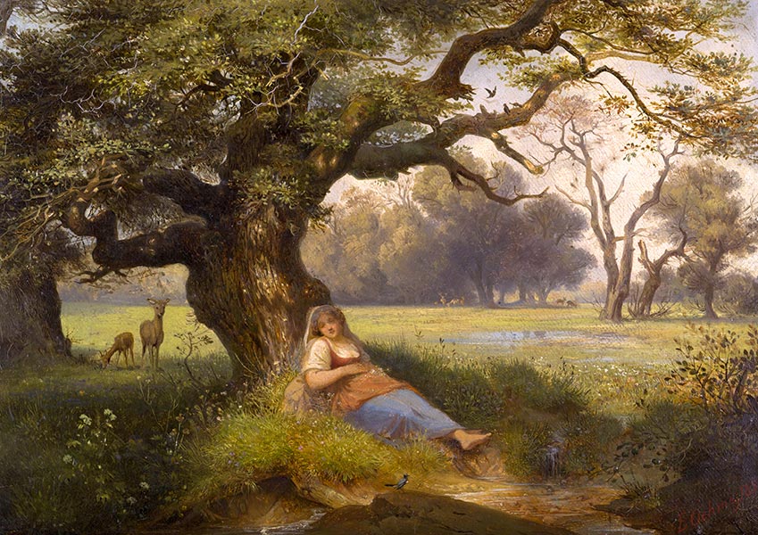 Landscape with Sleeping Girl - Ernst Ferdinand Oehme - Fine Art Print