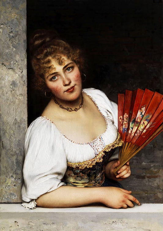 The Red Fan - Eugene de Blaas - Fine Art Print