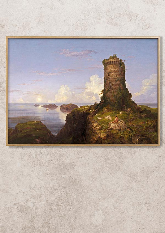 Italian Coast Scene with Ruined Tower - Thomas Cole - Fine Art Print