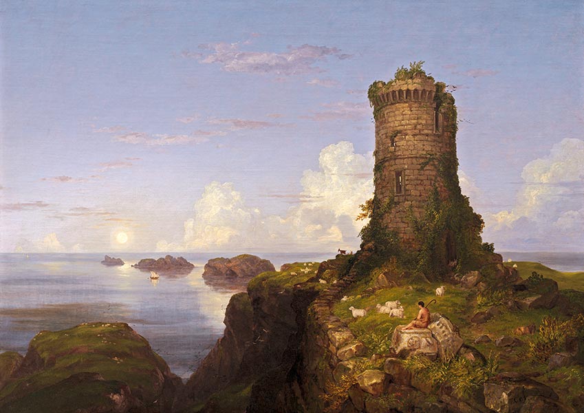 Italian Coast Scene with Ruined Tower - Thomas Cole - Fine Art Print