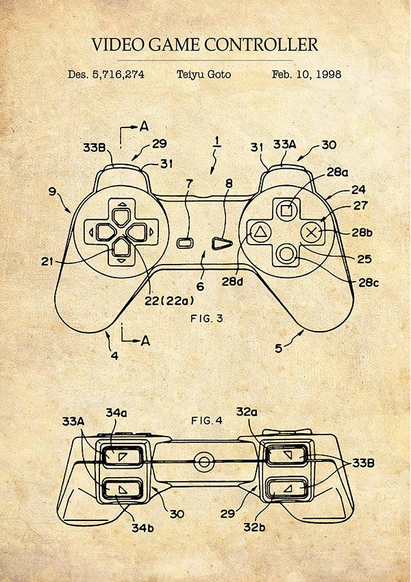 PLAYSTATION Controller PSX - Patent Poster - Classic Posters