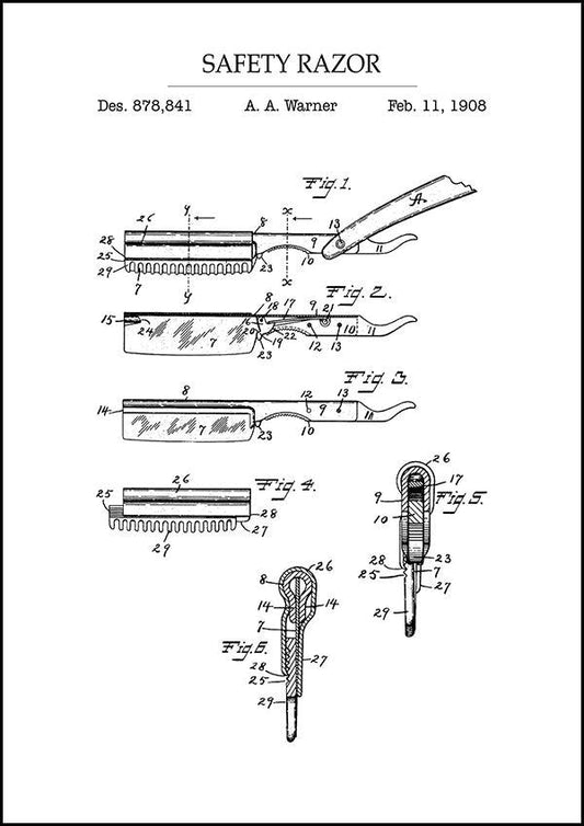 Safety Razor - Bathroom Patent Poster - Classic Posters