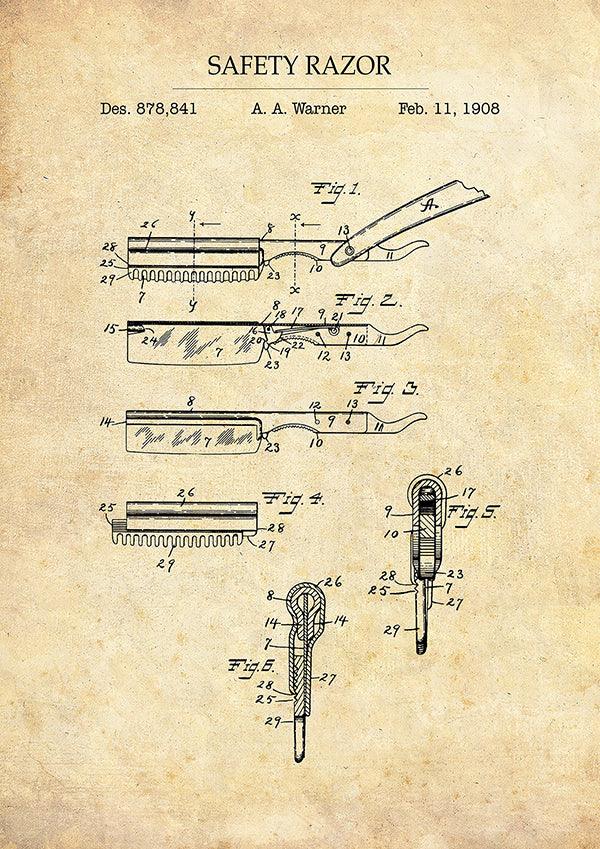 Safety Razor - Bathroom Patent Poster - Classic Posters