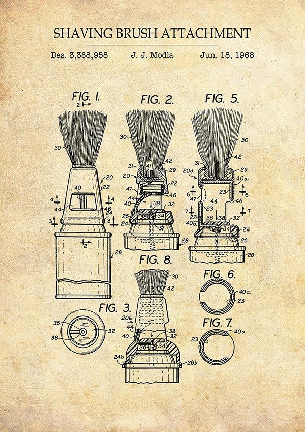 Shaving Brush - Bathroom Patent Poster - Classic Posters