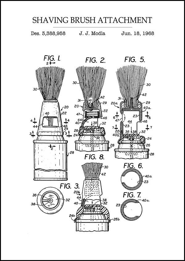 Shaving Brush - Bathroom Patent Poster - Classic Posters