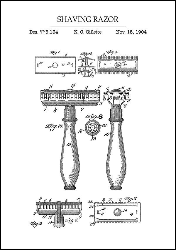 Shaving Razor - Bathroom Patent Poster - Classic Posters
