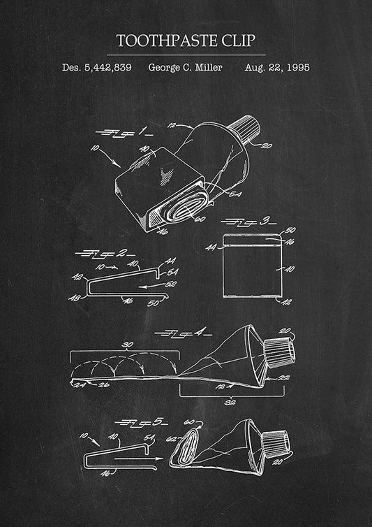 Toothpaste Clip - Bathroom Patent Poster - Classic Posters