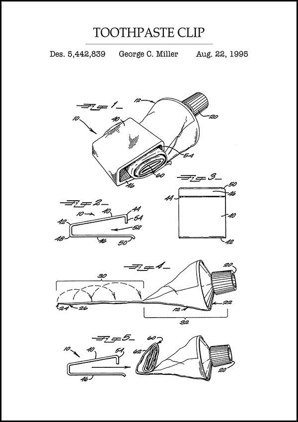 Toothpaste Clip - Bathroom Patent Poster - Classic Posters