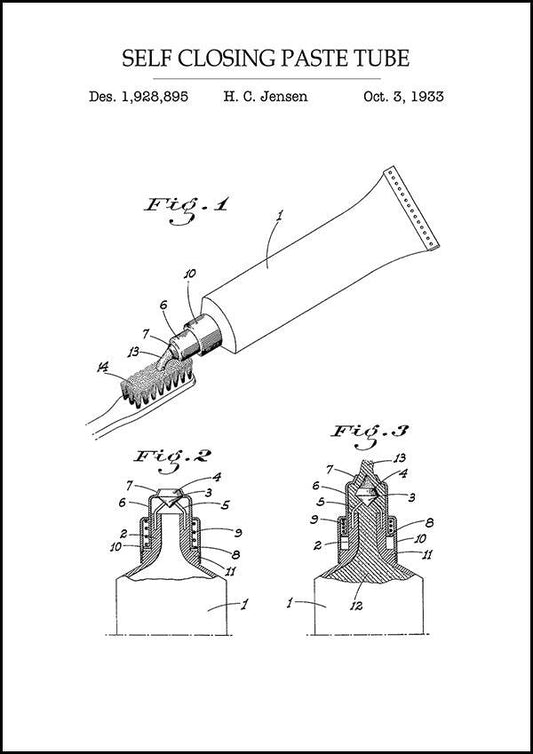 Toothpaste Tube - Bathroom Patent Poster - Classic Posters