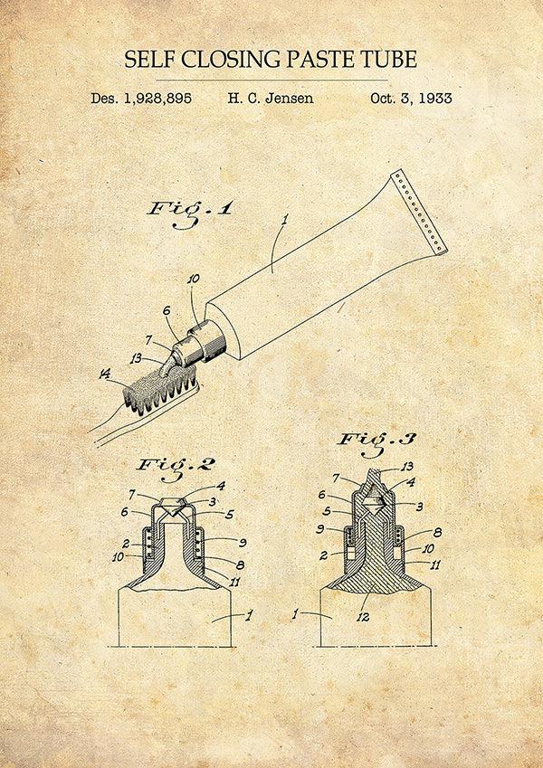 Toothpaste Tube - Bathroom Patent Poster - Classic Posters