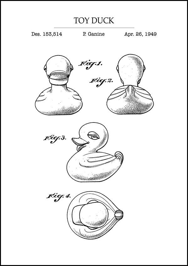 Toy Duck - Bathroom Patent Poster - Classic Posters