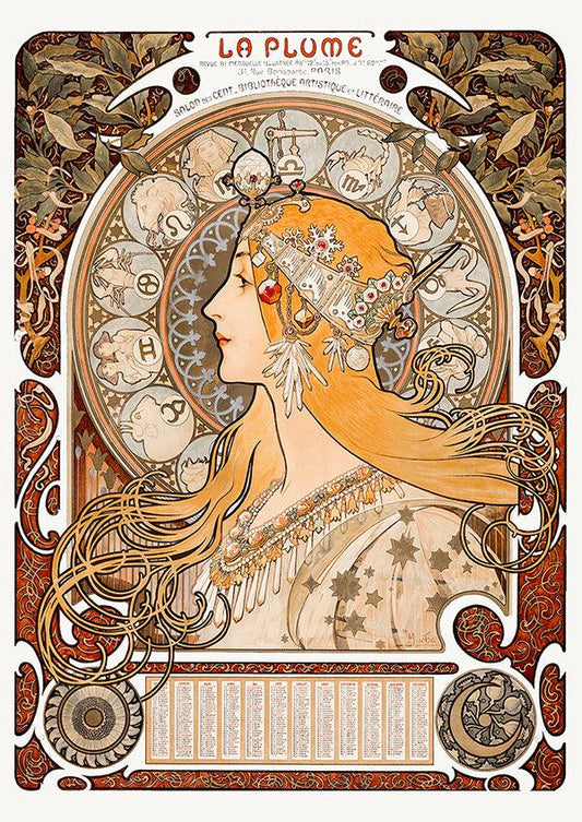 Zodiac - La Pluma - 1897 - Alphonse Maria Mucha - Fine Art Print - Classic Posters