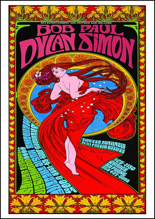 Bob Dylan and Paul Simon - Vintage Concert Poster Print - Fillmore Music Icons