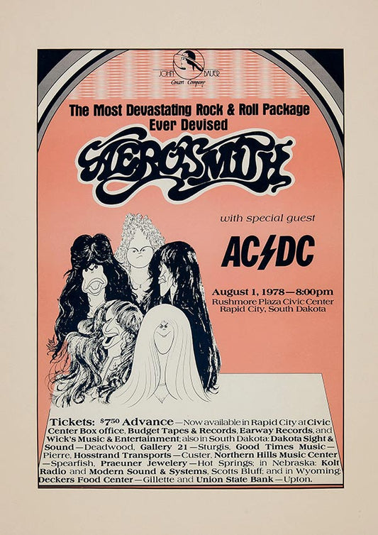 Aerosmith and ACDC - Vintage Concert Poster Print - Music Icons