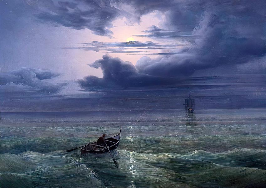 Moon night on the Gulf of Salerno - Ernst Ferdinand Oehme - Fine Art Print