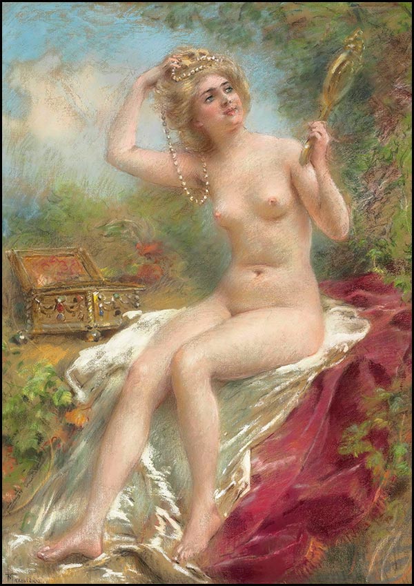 Seated Nude Looking in a Mirror - Konstantin Makovsky - Fine Art Print