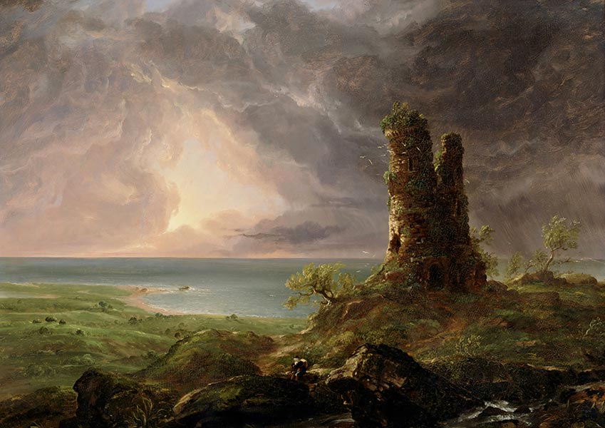 Romantic Landscape with Ruined Tower - Thomas Cole - Fine Art Print