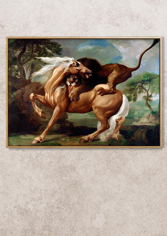 A Lion Attacking a Horse - 1762 - George Stubbs - Fine Art Print - Classic Posters