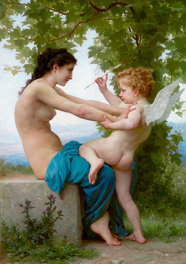 A Young Girl Defending Herself against Eros - 1880 - Bouguereau - Fine Art Print - Classic Posters