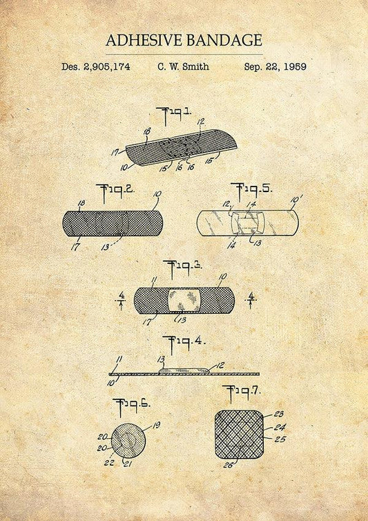 Adhesive Bandage - Bathroom Patent Poster - Classic Posters