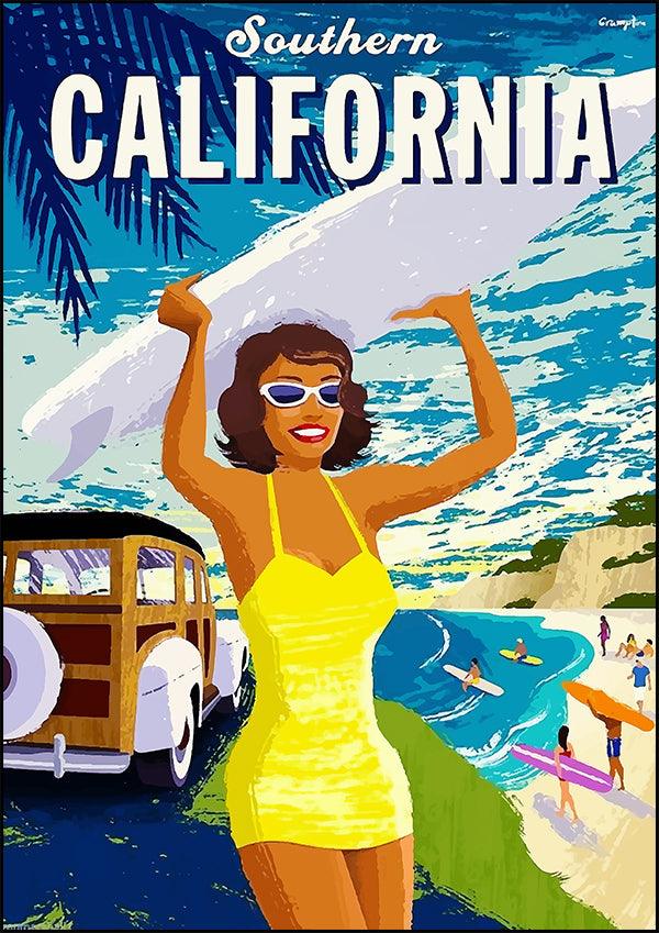 CALIFORNIA Surf - Vintage Travel Poster - Classic Posters