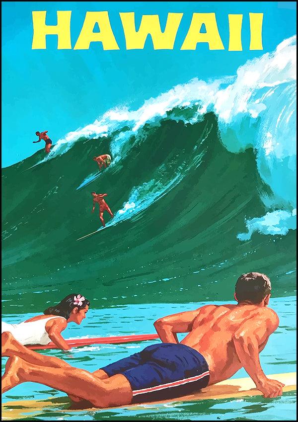 HAWAII Surfing - Vintage Travel Poster - Classic Posters