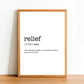 RELIEF - Word Definition Poster - Classic Posters