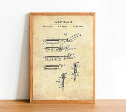 Safety Razor - Bathroom Patent Poster - Classic Posters