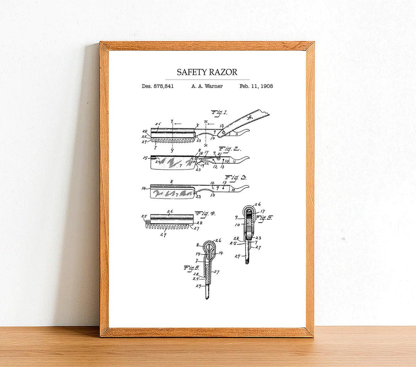 Safety Razor - Bathroom Patent Poster - Classic Posters