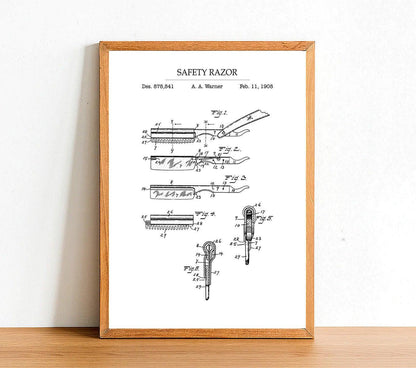 Safety Razor - Bathroom Patent Poster - Classic Posters