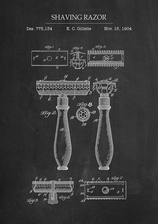 Shaving Razor - Bathroom Patent Poster - Classic Posters