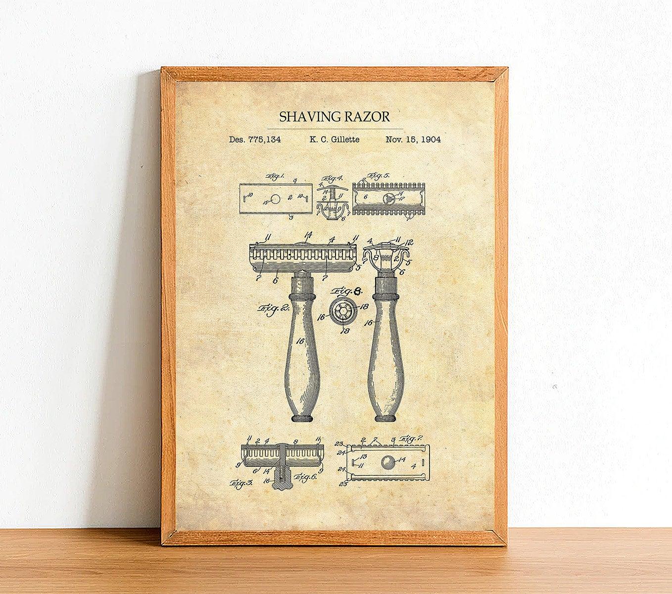 Shaving Razor - Bathroom Patent Poster - Classic Posters