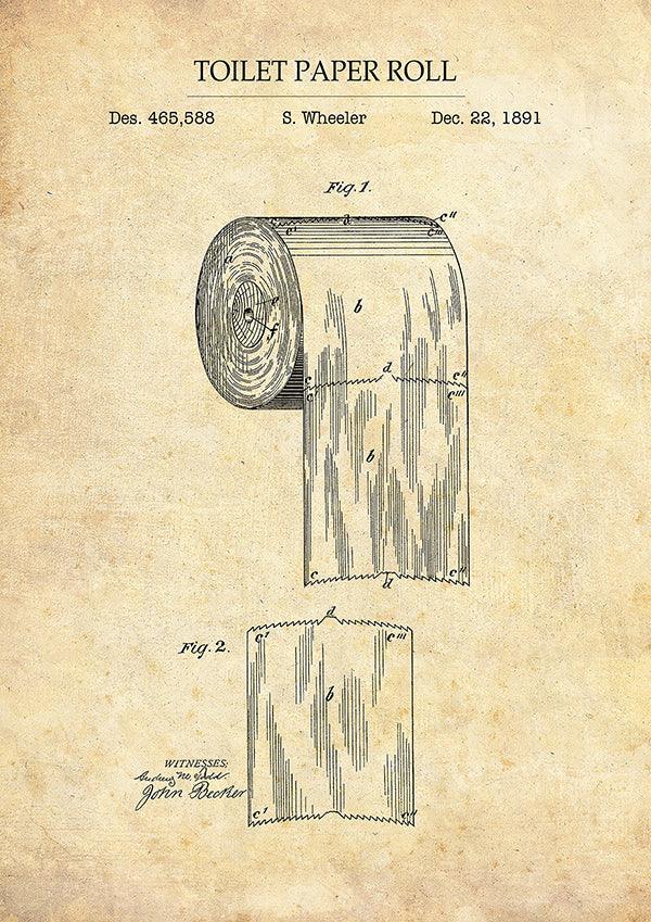 Toilet Paper Roll - Bathroom Patent Poster - Classic Posters