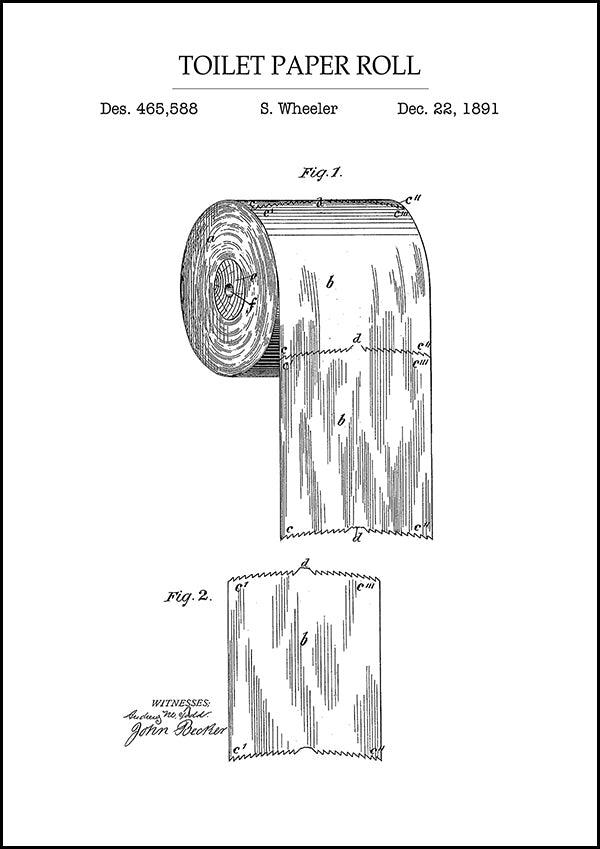 Toilet Paper Roll - Bathroom Patent Poster - Classic Posters