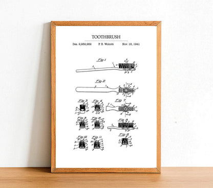Toothbrush - Bathroom Patent Poster - Classic Posters