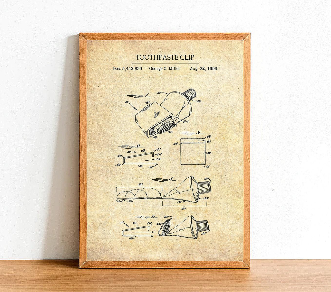 Toothpaste Clip - Bathroom Patent Poster - Classic Posters