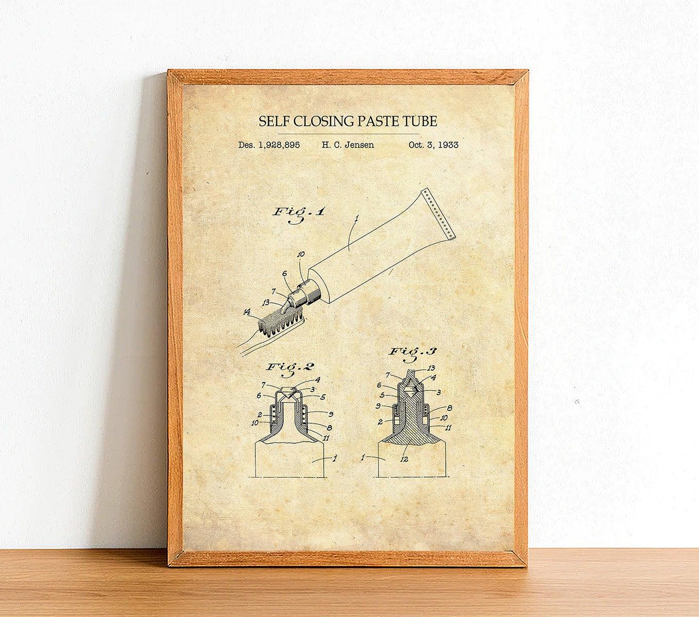 Toothpaste Tube - Bathroom Patent Poster - Classic Posters